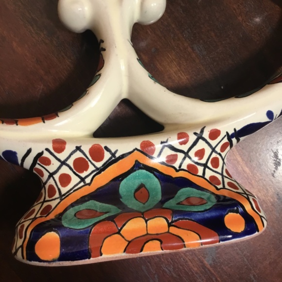 MEXICAN POTTERY GARAY 3 LITE CANDELABRA, CANDLESTICK, FOLK ART - Picture 6 of 13